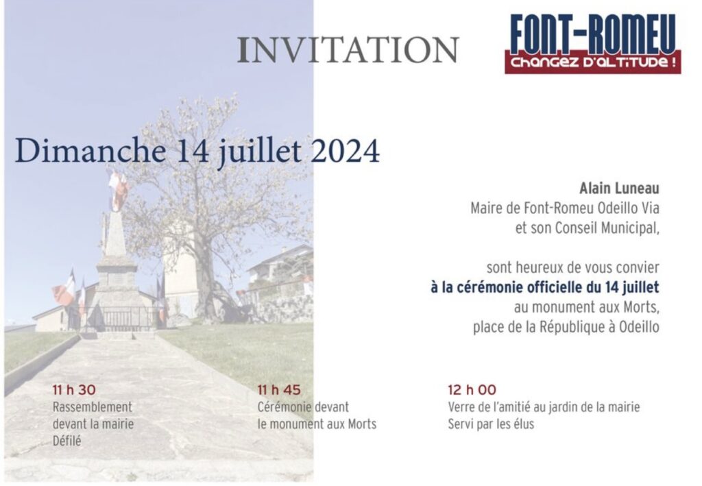 Invitation cérémonie 14 Juillet 2024