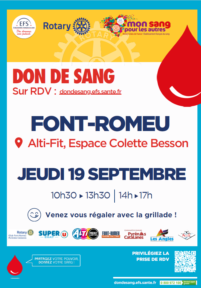 Affiche don du sang 19 septembre à Font-Romeu